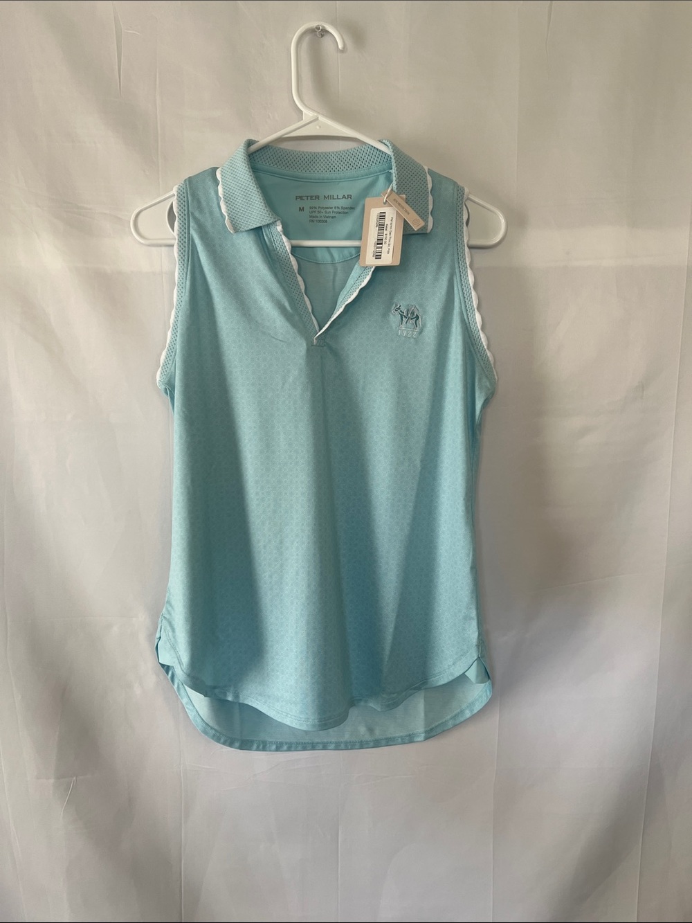 Peter Millar Women's Sleeveless Polo Tank - Aqua with White Trim, size M, NWT